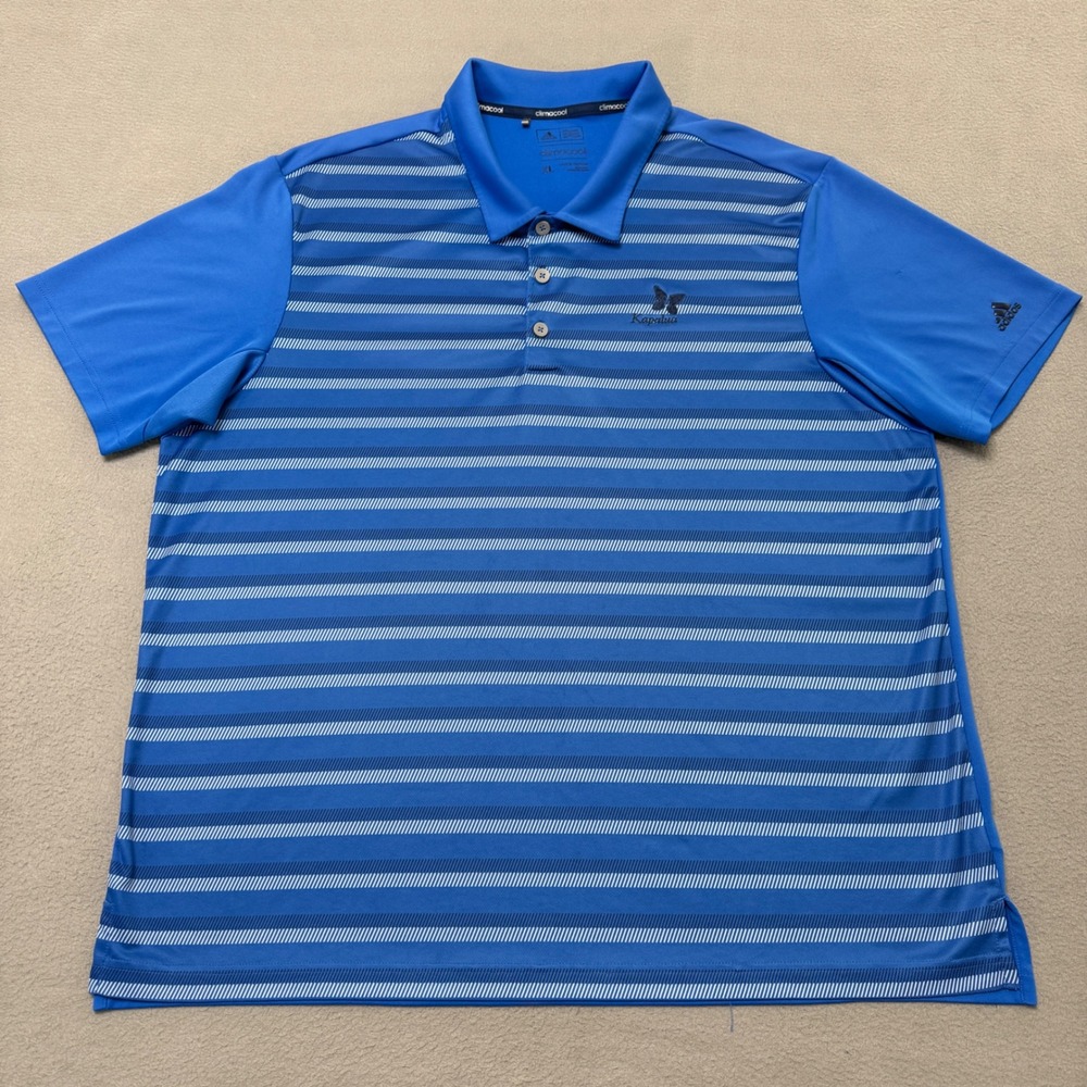 Adidas Polo Shirt Mens XL Blue Striped Polyester Climacool Kapalua Golf Tee